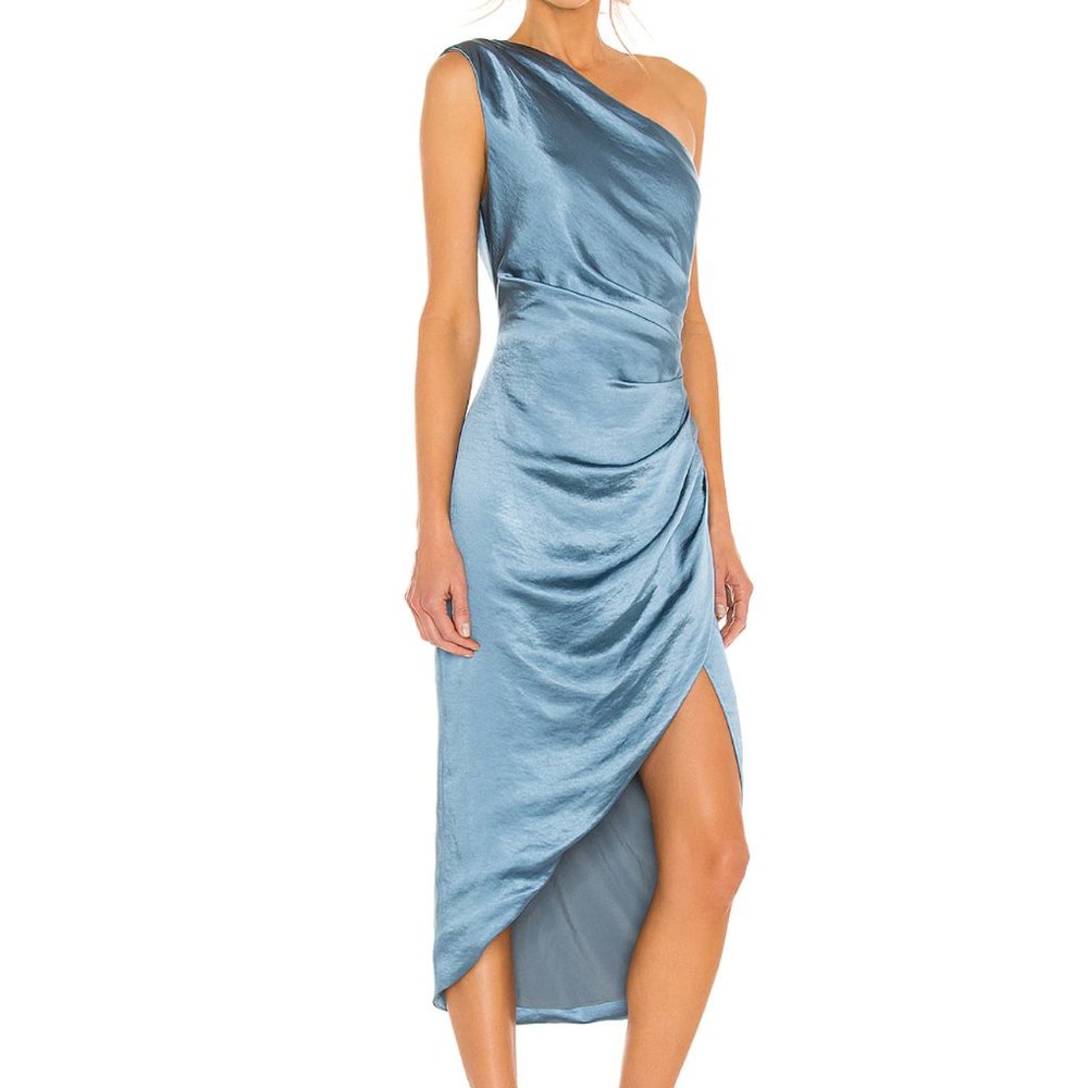 Elliatt Cassini One-shoulder Asymmetric Ruched Midi Dress - Size S